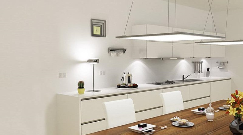 Пример размещения светодиодных панелей на кухне 1